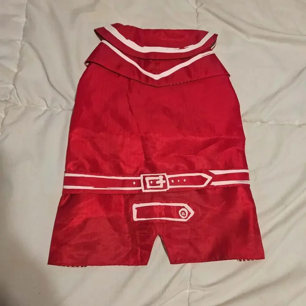 Henri Bendel New York Red Sailor-Style Dog Coat with Belt Detail - Size Large